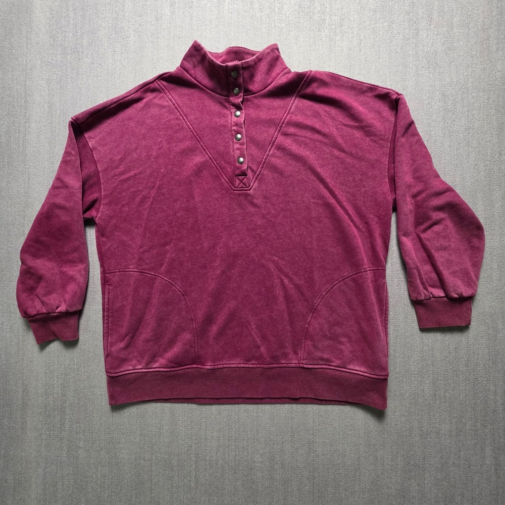 Time and Tru Sweatshirt Men XXL Burgundy Snap Neck Mock Neck Pullover